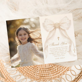 First Holy Communion Bow Photo Thank you Card Kaart