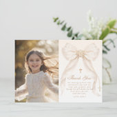 First Holy Communion Bow Photo Thank you Card Kaart (Staand voorkant)