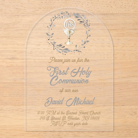 First Holy Communion boy Acryl Uitnodigingen (Voorkant)