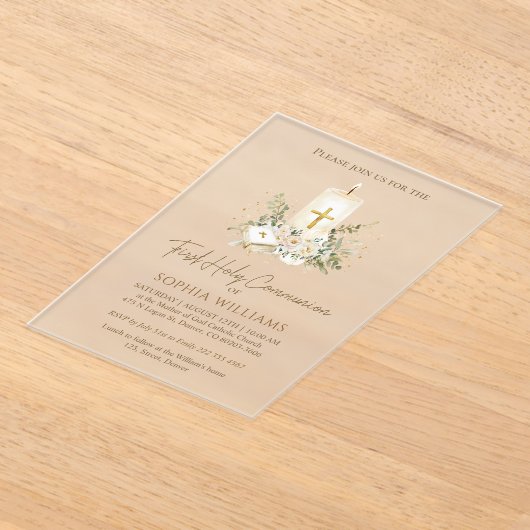First Holy Communion Candle Bible Greenery Acryl Uitnodigingen (Laagn)
