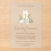 First Holy Communion Candle Bible Greenery Acryl Uitnodigingen (Voorkant)
