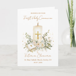 First Holy Communion Candle Bible Greenery Leaves Kaart