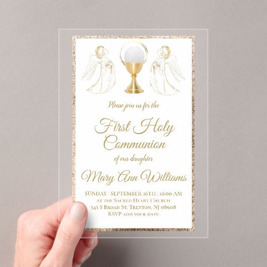 First Holy Communion catholic angels Invitation Acryl Uitnodigingen (Insitu (Draagbaar))