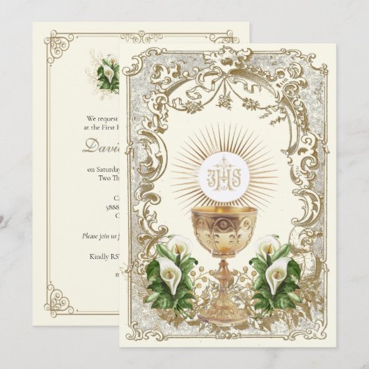 First Holy Communion Chalice Eucharist Calla Lily Kaart (Voorkant / Achterkant)