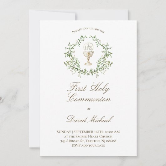 First Holy Communion chalice greenery crest Kaart (Voorkant)