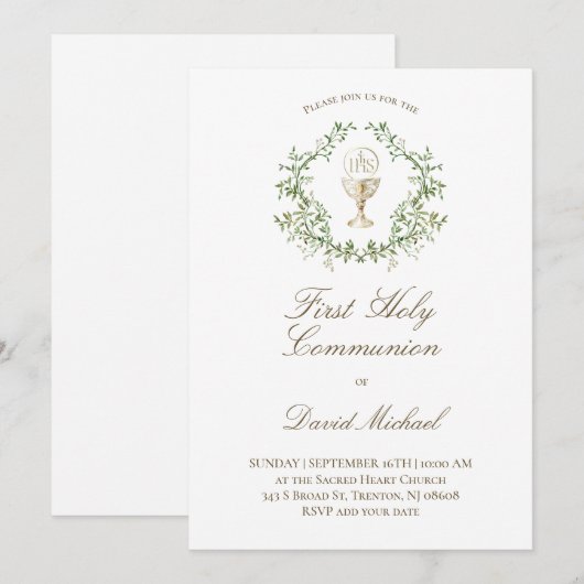 First Holy Communion chalice greenery crest Kaart (Voorkant / Achterkant)
