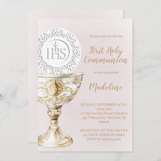  First Holy Communion Chalice Host Kaart (Voorkant / Achterkant)