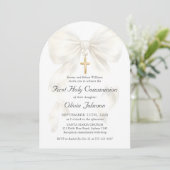 First Holy Communion Coquette Bow Girl Invitation Kaart (Staand voorkant)