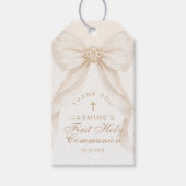 First Holy Communion Cross Ivory Bow Thank you Cadeaulabel (Voorkant)