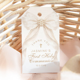 First Holy Communion Cross Ivory Bow Thank you Cadeaulabel