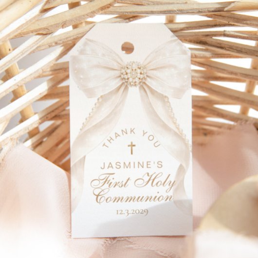 First Holy Communion Cross Ivory Bow Thank you Cadeaulabel