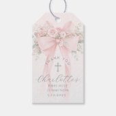 First Holy Communion Cross Pink Bow Thank you Cadeaulabel (Voorkant)