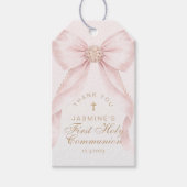 First Holy Communion Cross Pink Bow Thank you Cadeaulabel (Voorkant)