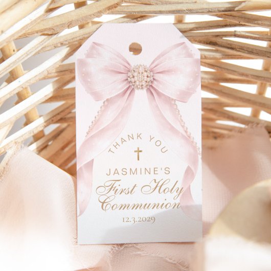 First Holy Communion Cross Pink Bow Thank you Cadeaulabel