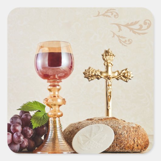 First Holy Communion – Customizable Chalice & Host Vierkante Sticker (Voorkant)