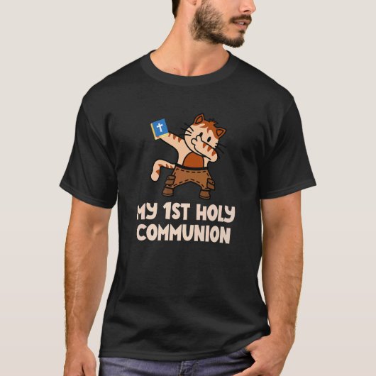 First Holy Communion Dabbing Cat Kitty Christian C T-shirt (Voorkant)