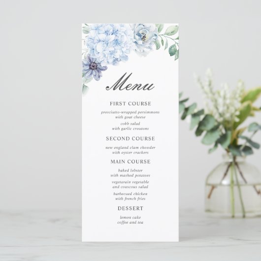 First Holy Communion Dusty Blue Floral Menu (Staand voorkant)