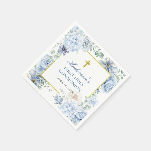 First Holy Communion Dusty Blue Floral Servet (Hoek)