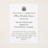 First Holy Communion Eucharistic Devotion Visitekaartje (Achterkant)