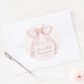 First Holy Communion Gold Cross Pink Bow Ronde Sticker (Envelop)