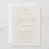 First Holy Communion gold marfil invitation Kaart (Voorkant)