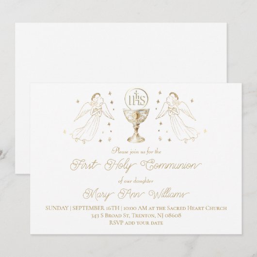 First Holy Communion golden angels Chalice Host Kaart (Voorkant / Achterkant)