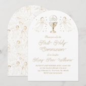 First Holy Communion golden angels Invitation Kaart (Voorkant / Achterkant)