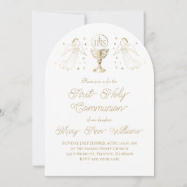 First Holy Communion golden angels Invitation Kaart