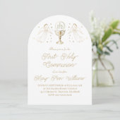 First Holy Communion golden angels Invitation Kaart (Staand voorkant)