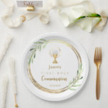 First Holy Communion golden circle green leaves Papieren Bordje<br><div class="desc">First Holy Communion paper plates</div>