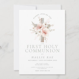 First Holy Communion Invitation, Floral Cross Kaart