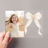First Holy Communion Ivory Bow Pearls Photo Acryl Uitnodigingen (Insitu (Draagbaar))