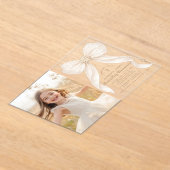 First Holy Communion Ivory Bow Pearls Photo Acryl Uitnodigingen (Laagn)