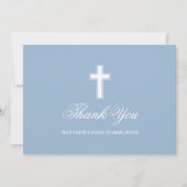 First Holy Communion Light Blue Photo Bedankkaart (Voorkant)