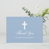 First Holy Communion Light Blue Photo Bedankkaart (Staand voorkant)