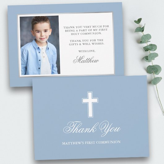 First Holy Communion Light Blue Photo Bedankkaart