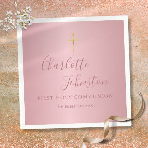 First Holy Communion Modern Roos Goud Roze Servet
