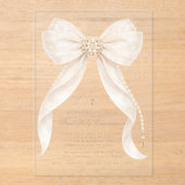 First Holy Communion Neutral Bow Pearls Gold Acryl Uitnodigingen (Voorkant)