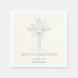First Holy Communion Paper Napkins, Floral Cross Servet
