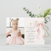 First Holy Communion Pink Bow Girl Photo Kaart (Staand voorkant)
