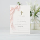 First Holy Communion Pink Bow Girl RSVP Kaart (Staand voorkant)