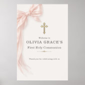 First Holy Communion Pink Bow Girl Welcome Poster (Voorkant)