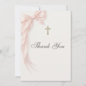 First Holy Communion Pink Coquette Bow Girl Bedankkaart (Voorkant)