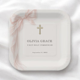 First Holy Communion Pink Coquette Bow Girl  Papieren Bordje