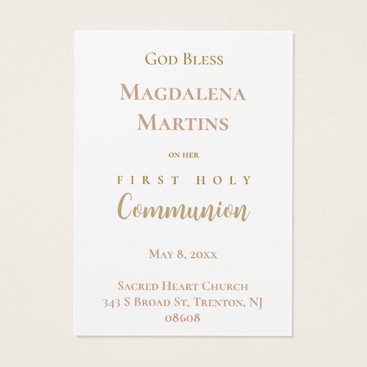 First Holy Communion remembrance card Visitekaartje (Achterkant)