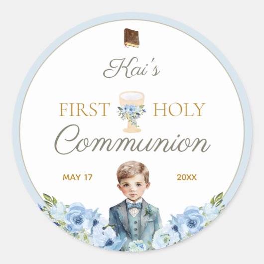 First Holy Communion Stickers Dusty Blue voor jong (Voorkant)