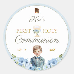 First Holy Communion Stickers Dusty Blue voor jong