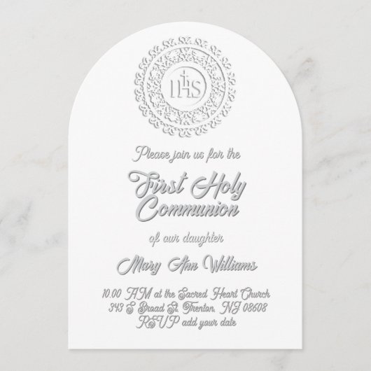 First Holy Communion white grey shadow text Kaart (Voorkant)