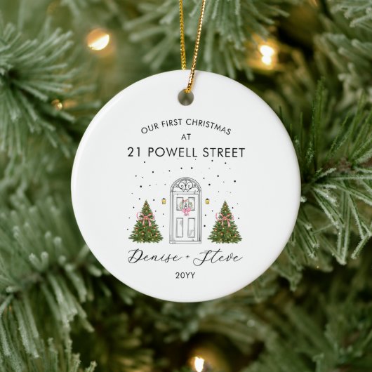 First Home Address Christmas Keepsake Keramisch Ornament (Boom)