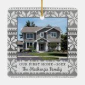 First Home Snowflake Sweater Foto gepersonaliseerd Keramisch Ornament (Achterkant)